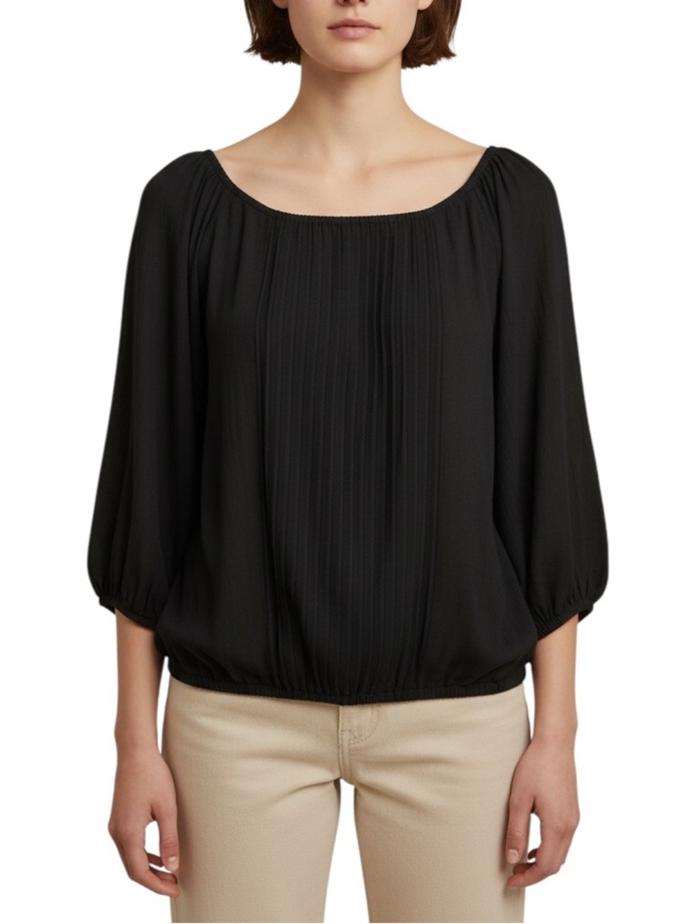 Club Monaco silk knit scoop neck black open back top size L like new condition